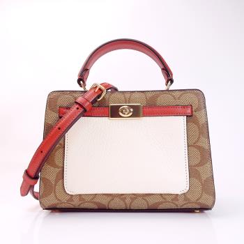 Coach Mini Lane Top Handle In Colorblock小方型托特包-白+咖啡-C8318美國原廠專櫃公司貨