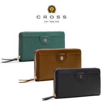 CROSS 頂級小牛皮蘿拉系列防刮十字紋拉鍊長夾 (附禮盒包裝 品牌提袋)