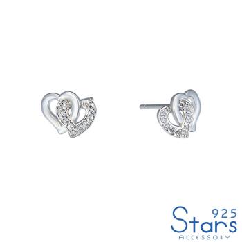 【925 STARS】純銀925微鑲美鑽細緻雙心造型耳環 造型耳環 美鑽耳環
