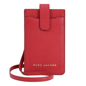 MARC JACOBS 馬克賈伯 簡約浮雕LOGO斜背手機包.紅