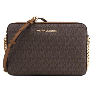 MICHAEL KORS 金字防刮LOGO皮革拉鍊斜背方包(咖X咖邊)