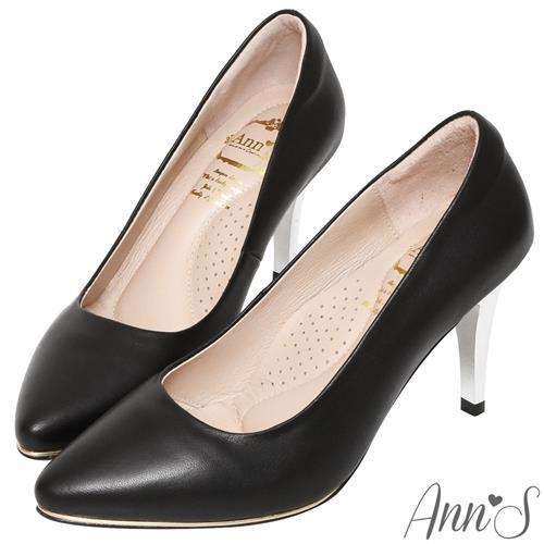 AnnS優雅韻味-頂級小羊皮夾心電鍍銀跟尖頭鞋-黑