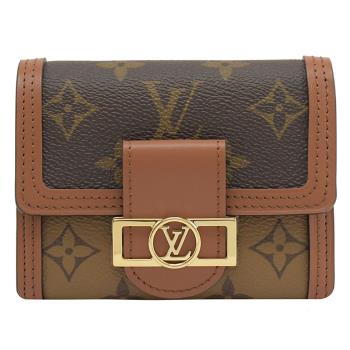 Louis Vuitton LV M68725 經典DAUPHINE 花紋三折扣式零錢短夾.咖