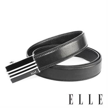 【ELLE HOMME】品牌自動扣皮帶(黑)-黑底三水平線條