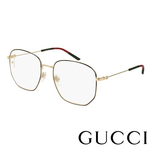 GUCCI 古馳】六角形金屬框光學眼鏡(GG0396O-001 熱賣暢銷款)|太陽眼鏡