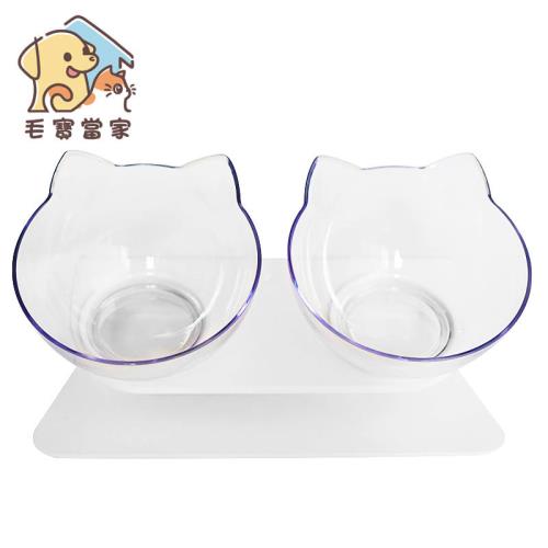 (毛寶當家)可愛貓臉雙碗架 貓雙碗 飼料碗 防滑雙碗 寵物餐具 雙碗架