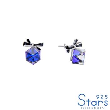【925 STARS】純銀925閃耀立體方晶鋯石蝴蝶結造型耳釘 造型耳釘
