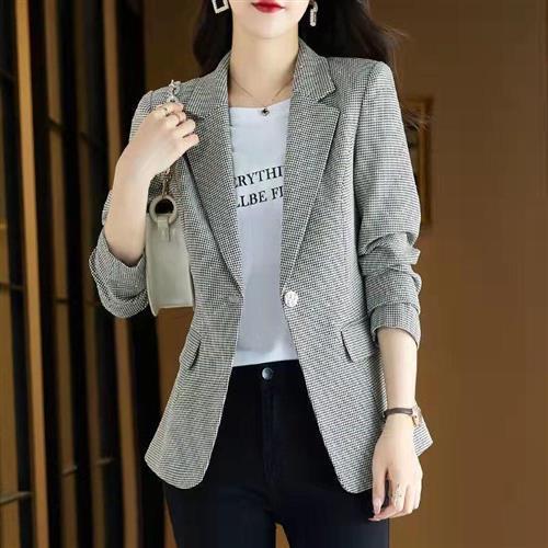 【米蘭精品】西裝外套休閒西服-千鳥紋亮片修身春秋女外套2色74co20