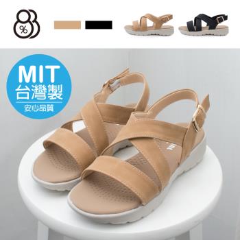 【88%】MIT臺灣製 3cm涼鞋 休閒百搭寬帶 皮革厚底套腳圓頭涼拖鞋