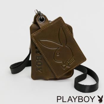 PLAYBOY - 證件零錢包(附頸掛繩) Solo系列 - 咖啡色