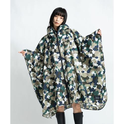 日本KIU 64141 迷彩花朵 空氣感雨衣/親子雨披/防水斗篷 騎車露營必備 附收納袋(男女適用)
