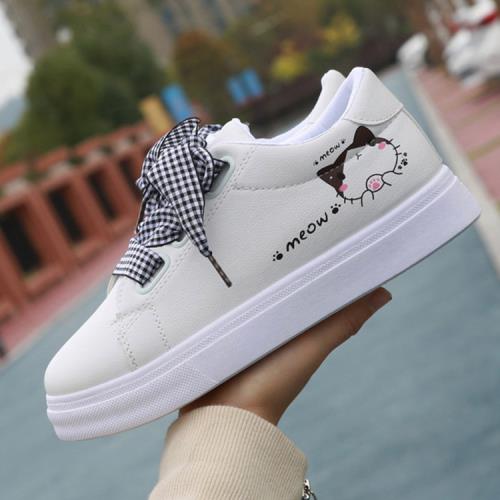 【Taroko】可愛貓咪緞帶格紋學生休閒板鞋(3色可選)