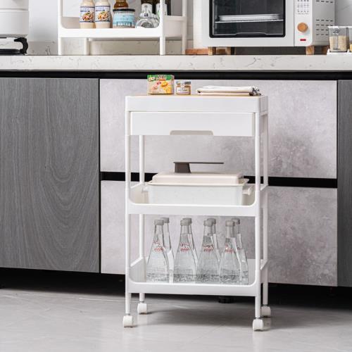 無印風-純白附輪含抽三層收納推車(送木板)