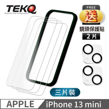【TEKQ】iPhone 13 mini 9H鋼化玻璃 螢幕保護貼 3入 附貼膜神器 送鏡頭保護貼2片