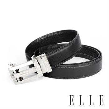 【ELLE HOMME】品牌自動扣皮帶(黑)-白金色鏤空中平條