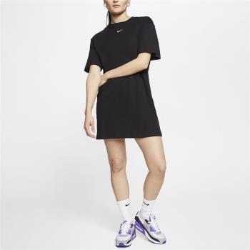 Nike 洋裝 NSW Essential Dress 女款 長版 基本款 圓領 穿搭 裙子 黑 白 CJ2243-010 [ACS 跨運動]