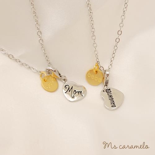 【焦糖小姐 Ms caramelo】Daughter&Mom 愛心項鍊 二件組 (K白款)