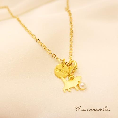 【焦糖小姐 Ms caramelo】玩耍貓項鍊 貝珠項鍊