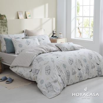 HOYACASA 雙人抗菌天絲兩用被床包四件組-喵遊太空