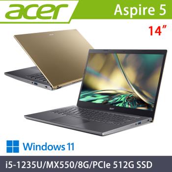 Acer Aspire 14吋 效能筆電 i5-1235U/MX550/8G/PCIe 512G SSD/Win11/A514-55G-57JQ 金