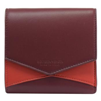 BOTTEGA VENETA 597972 撞色羊皮扣式零錢短夾.酒紅/紅