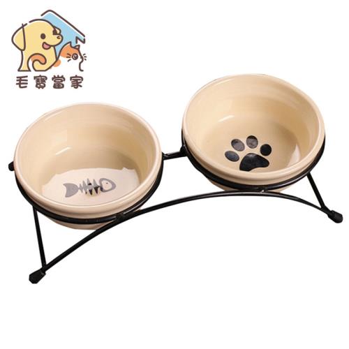 (毛寶當家)寵物陶瓷碗雙碗 貓狗高架專用碗 狗碗 貓碗