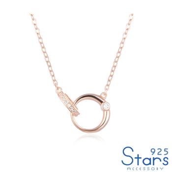 【925 STARS】純銀925微鑲美鑽時尚雙環造型項鍊 造型項鍊 美鑽項鍊