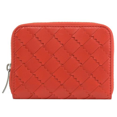 BOTTEGA VENETA 600874 花邊編織牛皮拉鍊零錢卡包.紅