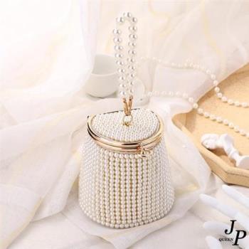 【Jpqueen】高雅氣質滿版珍珠女用手拿水桶晚宴包(2色可選)