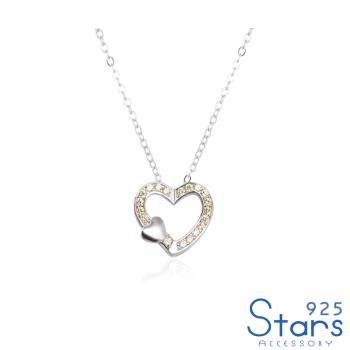 【925 STARS】純銀925閃耀美鑽縷空雙心造型項鍊 造型項鍊 美鑽項鍊