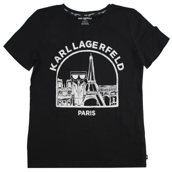 KARL LAGERFELD 卡爾 仿舊印花巴黎地標質短T恤.黑