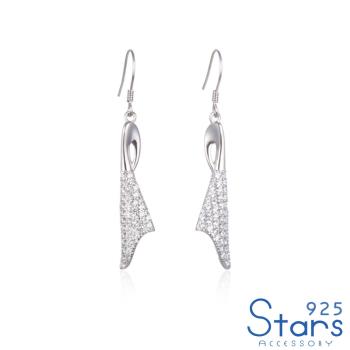 【925 STARS】純銀925華麗滿鑽三角幾何墜飾造型耳環 造型耳環 美鑽耳環