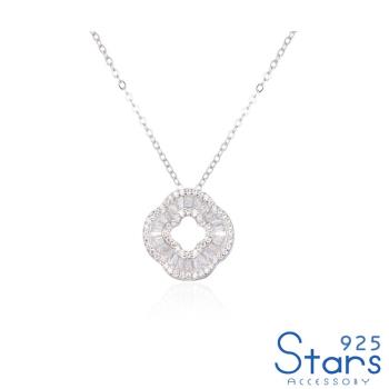 【925 STARS】純銀925璀璨美鑽方晶四葉草縷空線條造型項鍊 造型項鍊 美鑽項鍊