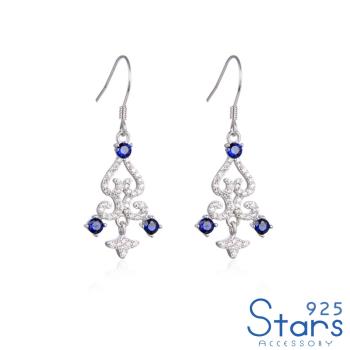 【925 STARS】純銀925華麗璀璨閃耀美鑽藍水晶民族風造型耳環 造型耳環 美鑽耳環