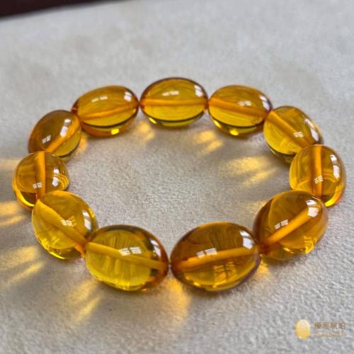 優雅琥珀 來自波羅地海 21.3g 自由橄欖形金珀手串