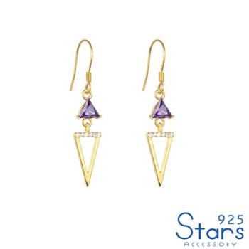 【925 STARS】純銀925微鑲美鑽三角紫鋯幾何造型耳環 造型耳環 美鑽耳環