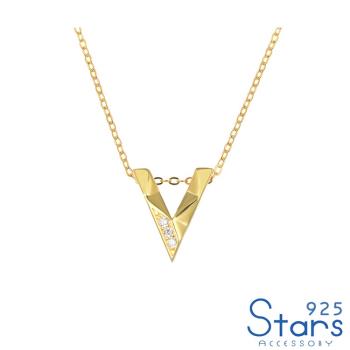 【925 STARS】純銀925微鑲美鑽經典V字造型項鍊 造型項鍊 美鑽項鍊