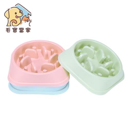 (毛寶當家)圓角方形多柱慢食碗*2 飼料碗 防噎碗 寵物餐具 改善狼吞虎嚥