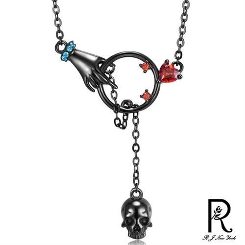          【RJ New York】追求的愛骷髏戒指設計中性時尚項鍊(黑色)                  
