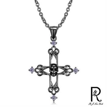 【RJ New York】十字架骷髏紫晶龐克設計中性時尚項鍊(黑色)