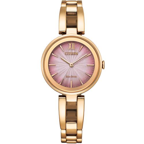 CITIZEN 星辰 光動能唯美氣質腕錶/粉X玫瑰金/28mm/EM0809-83Z