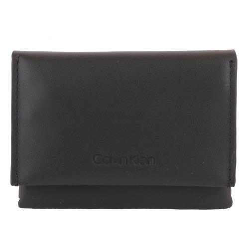Calvin Klein CK-壓印LOGO皮革附活動夾釦式名片夾(黑)