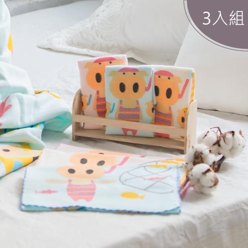 PEILOU 貝柔台灣製抗菌柔棉紗布童巾-三隻小豬(3入組)