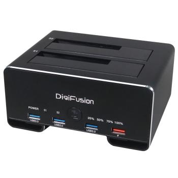 DigiFusion 伽利略 CU3H09B 鋁合金 雙SATA 硬碟座 含 USB 3.1 Gen 1 HUB 3 埠 (硬碟對拷功能)