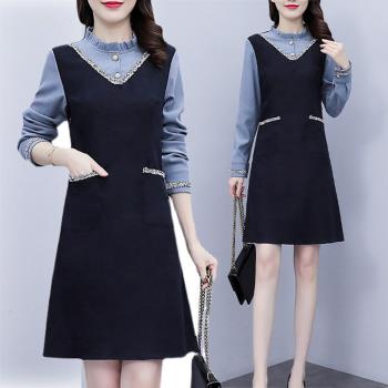 麗質達人 - 6801黑藍假二件洋裝
