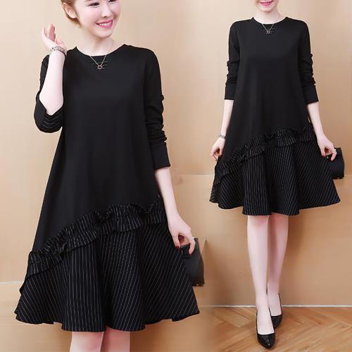 麗質達人 - 9107黑色假二件洋裝