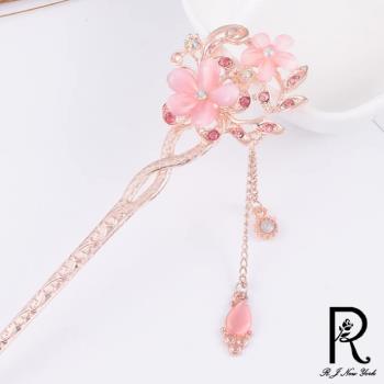 【RJ New York】雙生花漾貓眼石流蘇中國風髮髻髮飾(5色可選)