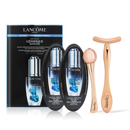 LANCOME 蘭蔻 超未來肌因活性安瓶(4ml)X2+OPretty 歐沛媞 臉部拉提按摩組[T型臉部推推棒+眼部按摩棒-滾珠型]