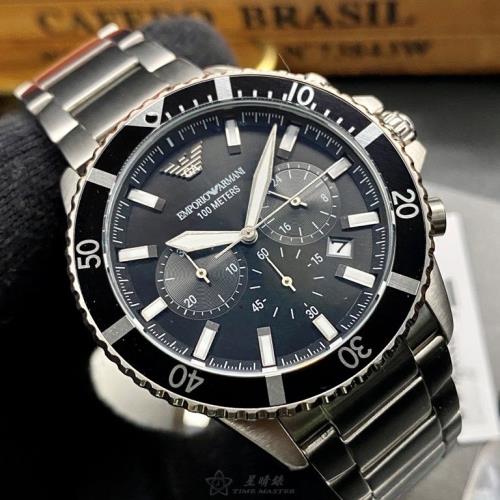 ARMANI 阿曼尼男錶 42mm 黑圓形精鋼錶殼 黑色三眼潛水錶中三針顯示水鬼錶面款 AR00014