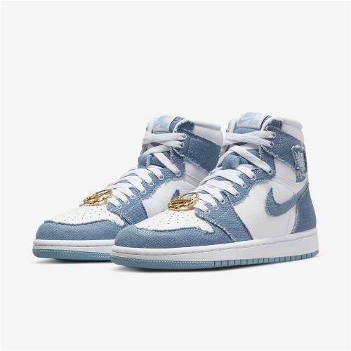 Nike Wmns Air Jordan 1 Retro HI OG 女鞋單寧藍皮革水洗AJ1 高筒